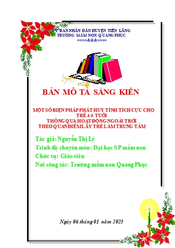 Bản mô tả sáng kiến Một số biện pháp nâng cao chất lượng cho trẻ 4-5 tuổi thông qua hoạt động ngoài trời theo quan điểm lấy trẻ làm trung tâm