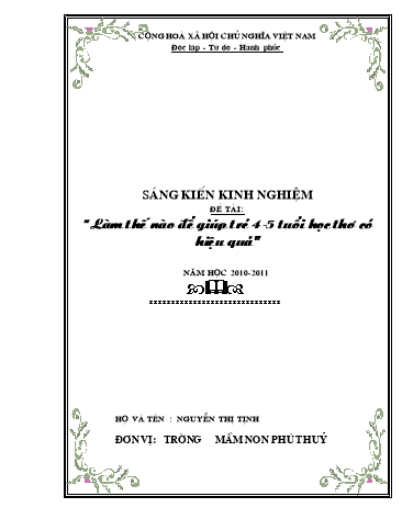 Sáng kiến kinh nghiệm Làm thế nào để giúp trẻ 4-5 tuổi học thơ có hiệu quả
