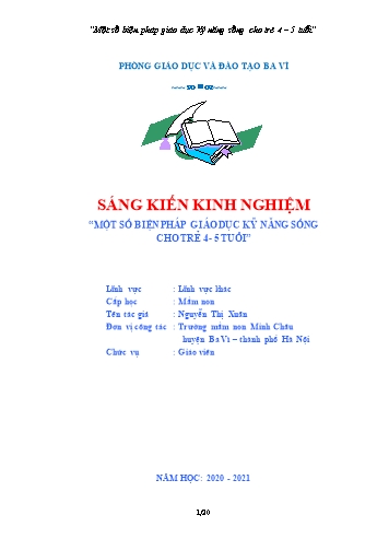 Sáng kiến kinh nghiệm Một số biện pháp giáo dục kỹ năng sống cho trẻ 4-5 tuổi tại Trường mầm non Minh Châu