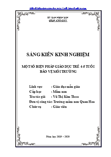 Sáng kiến kinh nghiệm Một số biện pháp giáo dục trẻ 4-5 tuổi bảo vệ môi trường