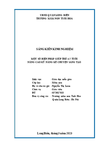 Sáng kiến kinh nghiệm Một số biện pháp giúp trẻ 4-5 tuổi nâng cao kỹ năng kể chuyện sáng tạo