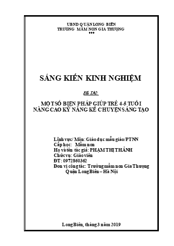 Sáng kiến kinh nghiệm Một số biện pháp giúp trẻ 4-5 tuổi nâng cao kỹ năng kể chuyện sáng tạo tại Trường mầm non Gia Thượng