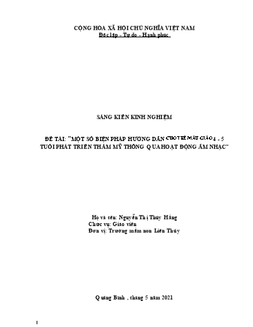 Sáng kiến kinh nghiệm Một số biện pháp hướng dẫn cho trẻ 4-5 tuổi phát triển thẩm mỹ thông qua hoạt động Âm nhạc