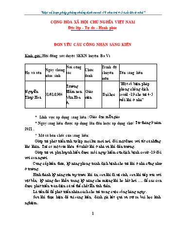 Sáng kiến kinh nghiệm Một số biện pháp phòng chống dịch covid-19 cho trẻ 4-5 tuổi khi ở nhà