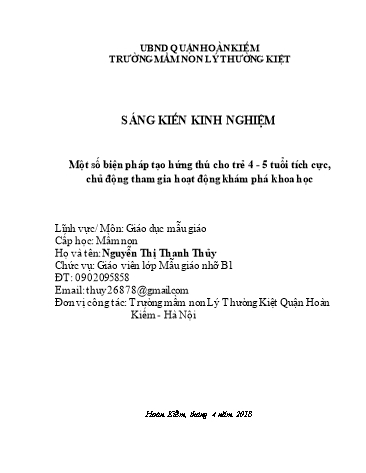 Sáng kiến kinh nghiệm Một số biện pháp tạo hứng thú cho trẻ 4-5 tuổi tích cực, chủ động tham gia hoạt động khám phá khoa học