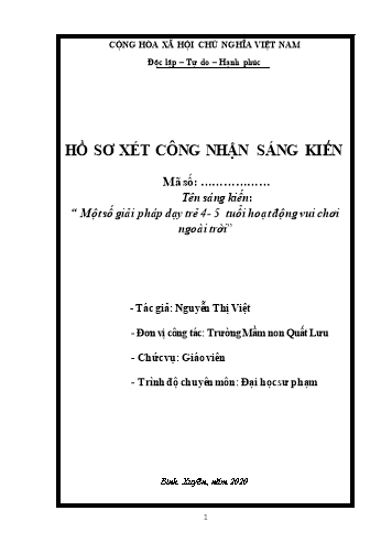 Sáng kiến kinh nghiệm Một số giải pháp dạy trẻ 4-5 tuổi hoạt động vui chơi ngoài trời