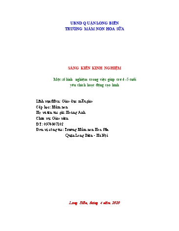 Sáng kiến kinh nghiệm Một số kinh nghiệm trong việc giúp trẻ 4 -5 tuổi yêu thích hoạt động tạo hình