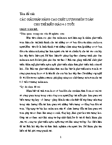 SKKN Các giải pháp nâng cao chất lượng môn Toán cho trẻ mẫu giáo 4-5 tuổi