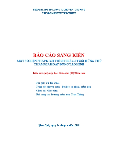 SKKN Một số biện kích thích trẻ 4 - 5 tuổi hứng thú tham gia hoạt động tạo hình tại trường mầm non Trực Thắng