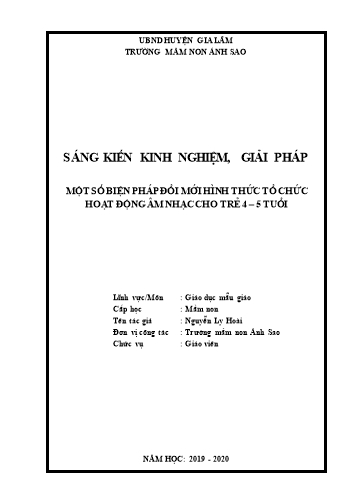 SKKN Một số biện pháp đổi mới hình thức tổ chức hoạt động Âm nhạc dạy trẻ 4-5 tuổi