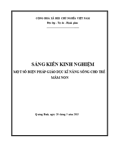 SKKN Một số biện pháp giáo dục kỹ năng sống cho trẻ 4-5 tuổi tại Trường mầm non Hồng Thủy