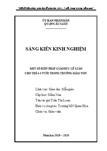 SKKN Một số biện pháp giáo dục lễ giáo cho trẻ 4-5 tuổi trong trường mầm non