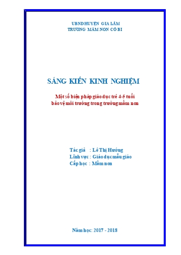 SKKN Một số biện pháp giáo dục trẻ 4-5 tuổi bảo vệ môi trường trong trường mầm non