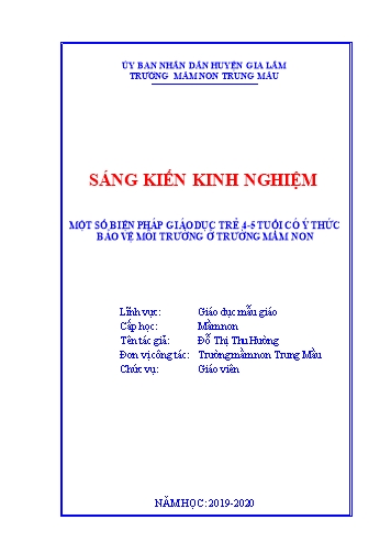 SKKN Một số biện pháp giáo dục trẻ 4-5 tuổi có ý thức bảo vệ môi trường ở trường mầm non