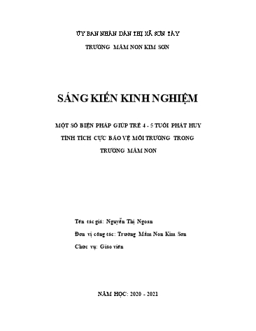 SKKN Một số biện pháp giúp trẻ 4-5 tuổi phát huy tính tích cực bảo vệ môi trường trong Trường Mầm non Kim Sơn