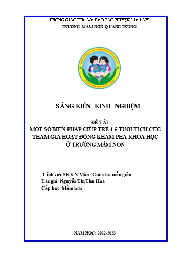 SKKN Một số biện pháp giúp trẻ 4-5 tuổi tích cực tham gia hoạt động khám phá khoa học ở trường mầm non