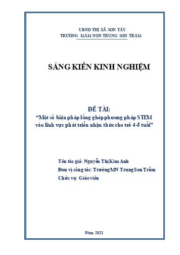 SKKN Một số biện pháp lồng ghép phương pháp STEM vào lĩnh vực phát triển nhận thức cho trẻ 4-5 tuổi