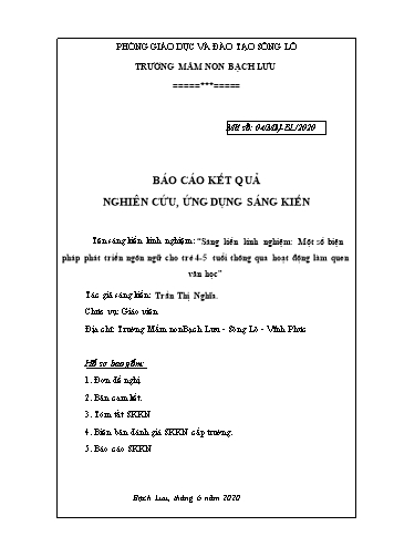 SKKN Một số biện pháp phát triển ngôn ngữ cho trẻ 4-5 tuổi thông qua hoạt động làm quen văn học