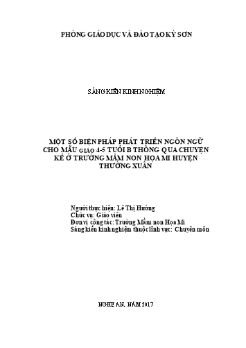 SKKN Một số biện pháp phát triển ngôn ngữ cho trẻ mẫu giáo 4-5 tuổi B thông qua chuyện kể ở Trường Mầm non Họa Mi