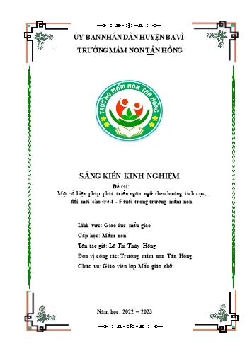 SKKN Một số biện pháp phát triển ngôn ngữ theo hướng tích cực, đổi mới cho trẻ 4-5 tuổi trong Trường Mầm non Tản Hồng