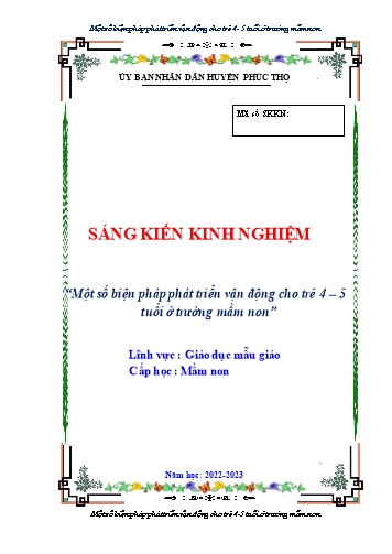 SKKN Một số biện pháp phát triển vận động cho trẻ 4-5 tuổi ở trường mầm non