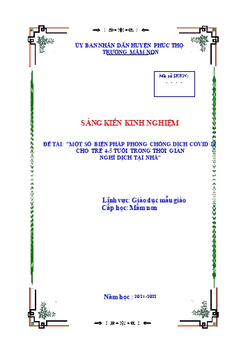 SKKN Một số biện pháp phòng chống dịch Covid 19 cho trẻ 4-5 tuổi trong thời gian nghỉ dịch ở nhà