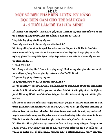 SKKN Một số biện pháp rèn kỹ năng đọc diễn cảm cho trẻ mẫu giáo 4-5 tuổi làm đề tài của mình