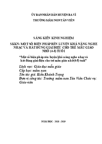 SKKN Một số biện pháp rèn luyện khả năng nghe nhạc và hát đúng giai điệu cho trẻ mẫu giáo nhỡ 4-5 tuổi