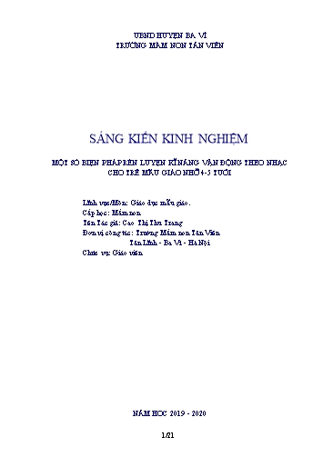 SKKN Một số biện pháp rèn luyện kĩ năng vận động theo nhạc cho trẻ mẫu giáo nhỡ 4-5 tuổi