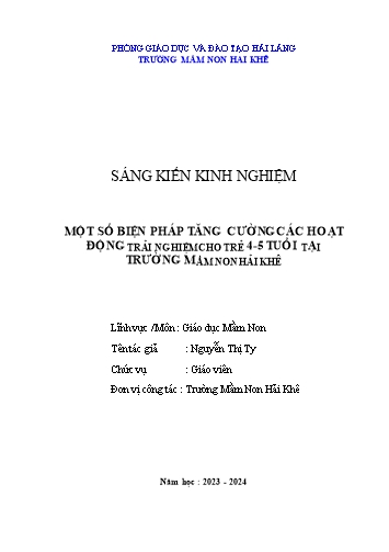 SKKN Một số biện pháp tăng cường các hoạt động trải nghiệm cho trẻ 4-5 tuổi tại Trường Mầm non Hải Khê