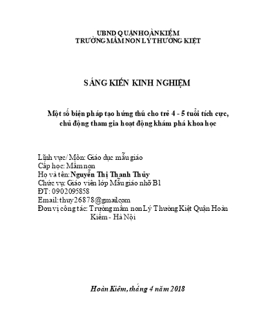 SKKN Một số biện pháp tạo hứng thú cho trẻ 4-5 tuổi tích cực, chủ động tham gia hoạt động khám phá khoa học