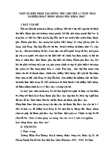 SKKN Một số biện pháp tạo hứng thú cho trẻ 4-5 tuổi trải nghiệm hoạt động khám phá khoa học