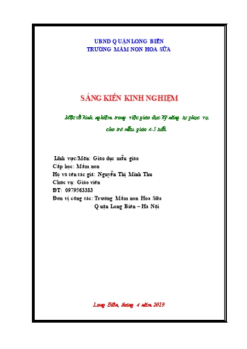 SKKN Một số kinh nghiệm trong việc giáo dục kỹ năng tự phục vụ cho trẻ mẫu giáo 4-5 tuổi tại Trường Mầm non Hoa Sữa