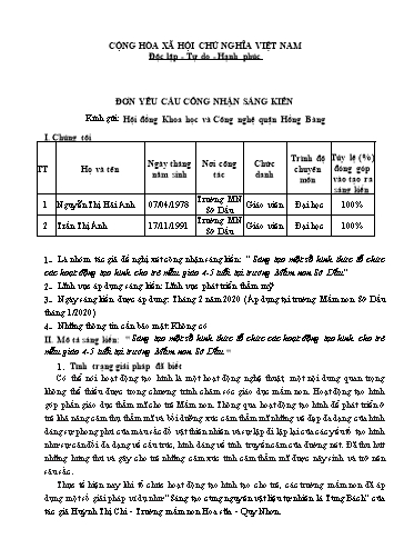 SKKN Sáng tạo một số hình thức tổ chức các hoạt động tạo hình cho trẻ mẫu giáo 4-5 tuổi tại Trường Mầm non Sở Dầu